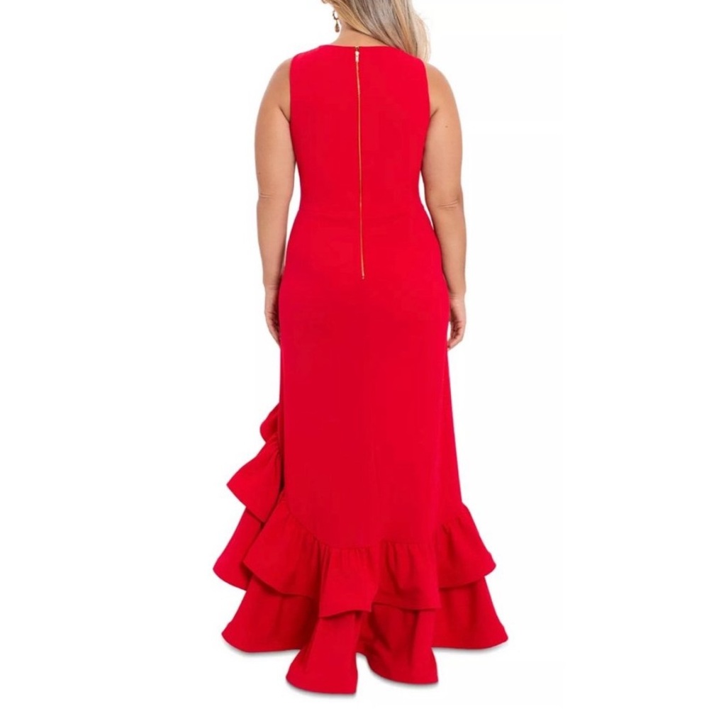 Betsy & Adam Red Ruffle Gown - Picture 2 of 16